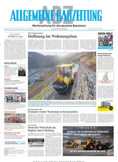 Titelbild der Ausgabe 8/2026 von ABZ - Allgemeine Bauzeitung. Diese Zeitschrift und viele weitere Architekturzeitschriften und Bauzeitschriften als Abo oder epaper bei United Kiosk online kaufen.