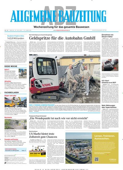 Titelbild der Ausgabe 30/2025 von ABZ - Allgemeine Bauzeitung. Diese Zeitschrift und viele weitere Architekturzeitschriften und Bauzeitschriften als Abo oder epaper bei United Kiosk online kaufen.