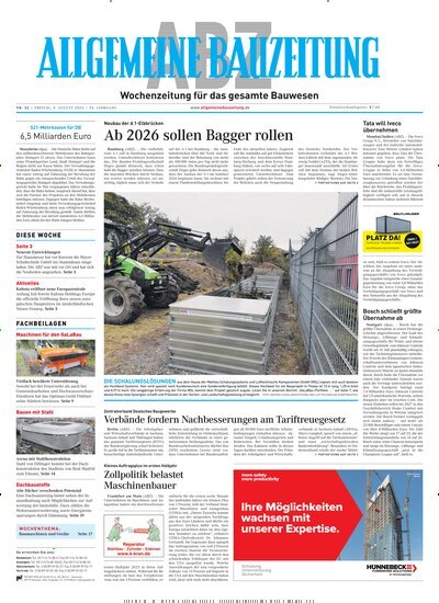 Titelbild der Ausgabe 32/2025 von ABZ - Allgemeine Bauzeitung. Diese Zeitschrift und viele weitere Architekturzeitschriften und Bauzeitschriften als Abo oder epaper bei United Kiosk online kaufen.