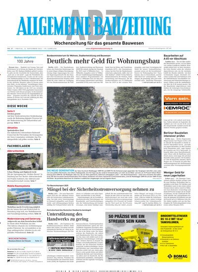 Titelbild der Ausgabe 37/2025 von ABZ - Allgemeine Bauzeitung. Diese Zeitschrift und viele weitere Architekturzeitschriften und Bauzeitschriften als Abo oder epaper bei United Kiosk online kaufen.