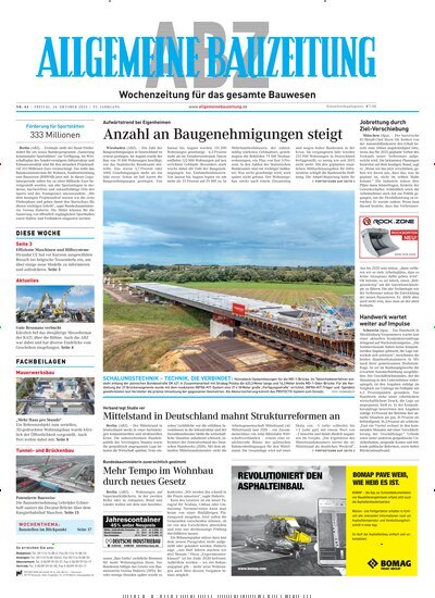 Titelbild der Ausgabe 43/2025 von ABZ - Allgemeine Bauzeitung. Diese Zeitschrift und viele weitere Architekturzeitschriften und Bauzeitschriften als Abo oder epaper bei United Kiosk online kaufen.