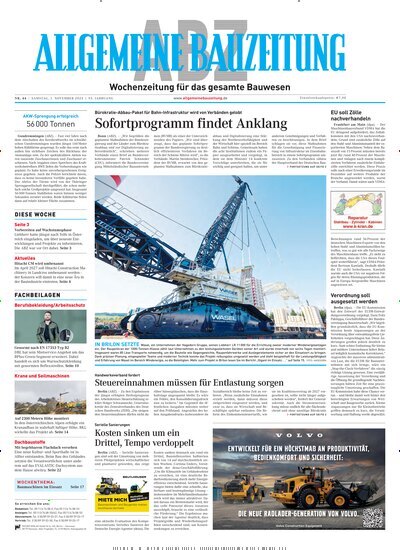 Titelbild der Ausgabe 44/2025 von ABZ - Allgemeine Bauzeitung. Diese Zeitschrift und viele weitere Architekturzeitschriften und Bauzeitschriften als Abo oder epaper bei United Kiosk online kaufen.