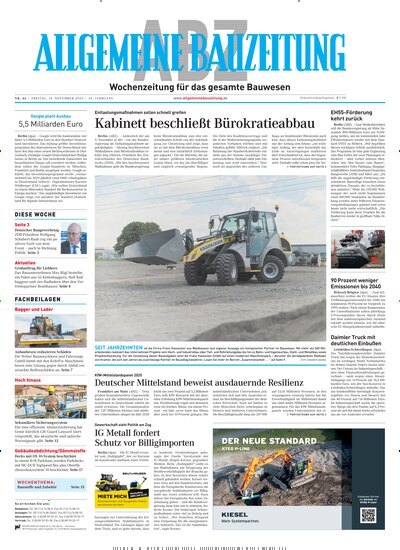 Titelbild der Ausgabe 46/2025 von ABZ - Allgemeine Bauzeitung. Diese Zeitschrift und viele weitere Architekturzeitschriften und Bauzeitschriften als Abo oder epaper bei United Kiosk online kaufen.