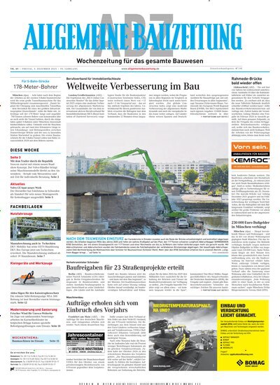 Titelbild der Ausgabe 49/2025 von ABZ - Allgemeine Bauzeitung. Diese Zeitschrift und viele weitere Architekturzeitschriften und Bauzeitschriften als Abo oder epaper bei United Kiosk online kaufen.