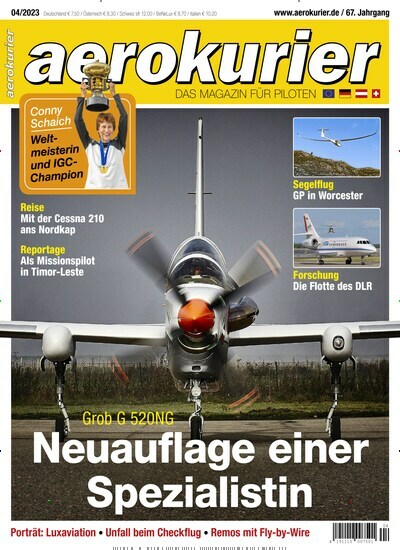 Titelbild der Ausgabe 4/2023 von aerokurier. Diese Zeitschrift und viele weitere Reisemagazine, Freizeitmagazine und Wissensmagazine als Abo oder epaper bei United Kiosk online kaufen.