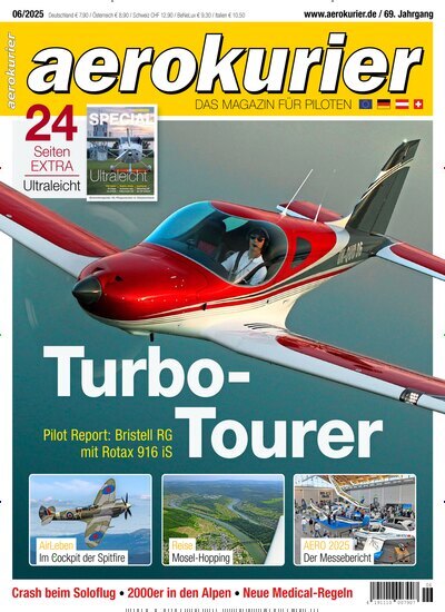 Titelbild der Ausgabe 6/2025 von aerokurier. Diese Zeitschrift und viele weitere Reisemagazine, Freizeitmagazine und Wissensmagazine als Abo oder epaper bei United Kiosk online kaufen.