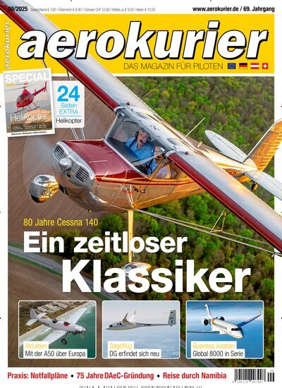 Titelbild der Ausgabe 9/2025 von aerokurier. Diese Zeitschrift und viele weitere Reisemagazine, Freizeitmagazine und Wissensmagazine als Abo oder epaper bei United Kiosk online kaufen.
