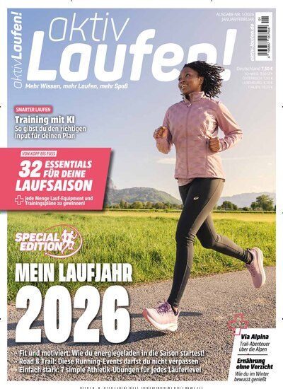 Titelbild der Ausgabe 1/2026 von aktiv Laufen. Diese Zeitschrift und viele weitere Sportmagazine als Abo oder epaper bei United Kiosk online kaufen.