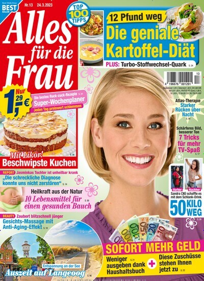 Titelbild der Ausgabe 13/2023 von Alles für die Frau. Diese Zeitschrift und viele weitere Frauenzeitschriften als Abo oder epaper bei United Kiosk online kaufen.
