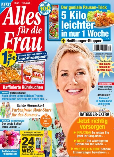 Titelbild der Ausgabe 21/2025 von Alles für die Frau. Diese Zeitschrift und viele weitere Frauenzeitschriften als Abo oder epaper bei United Kiosk online kaufen.