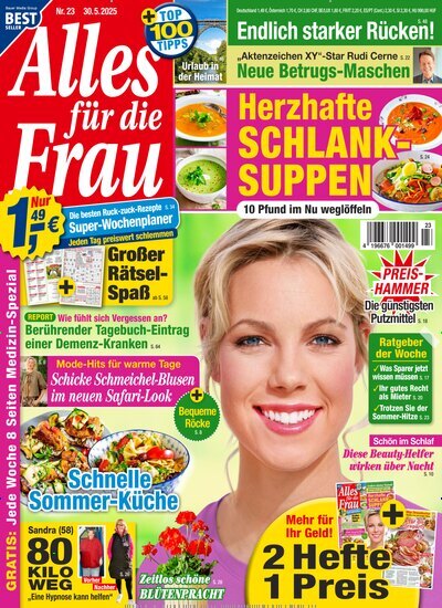 Titelbild der Ausgabe 23/2025 von Alles für die Frau. Diese Zeitschrift und viele weitere Frauenzeitschriften als Abo oder epaper bei United Kiosk online kaufen.