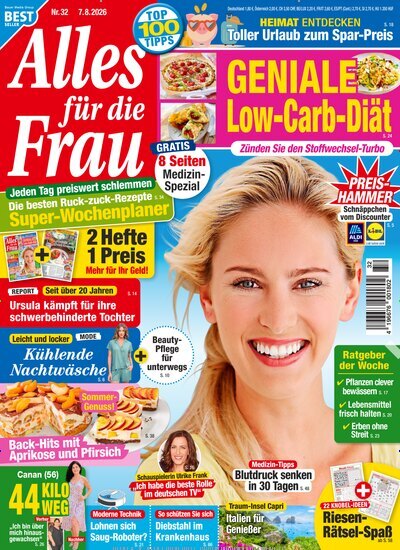 Titelbild der Ausgabe 32/2026 von Alles für die Frau. Diese Zeitschrift und viele weitere Frauenzeitschriften als Abo oder epaper bei United Kiosk online kaufen.