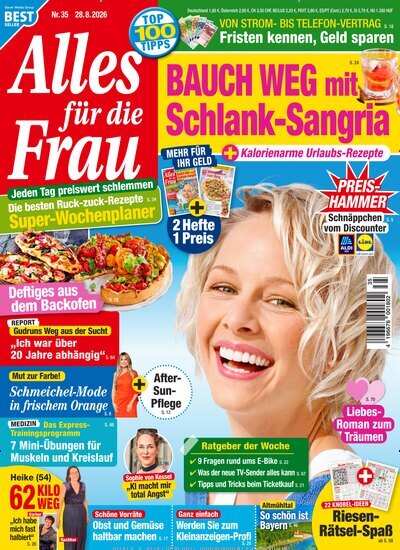 Titelbild der Ausgabe 35/2026 von Alles für die Frau. Diese Zeitschrift und viele weitere Frauenzeitschriften als Abo oder epaper bei United Kiosk online kaufen.