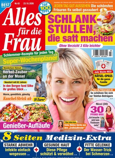 Titelbild der Ausgabe 43/2026 von Alles für die Frau. Diese Zeitschrift und viele weitere Frauenzeitschriften als Abo oder epaper bei United Kiosk online kaufen.