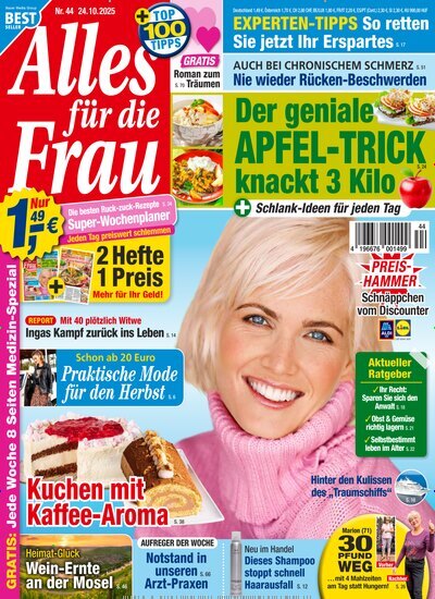 Titelbild der Ausgabe 44/2025 von Alles für die Frau. Diese Zeitschrift und viele weitere Frauenzeitschriften als Abo oder epaper bei United Kiosk online kaufen.