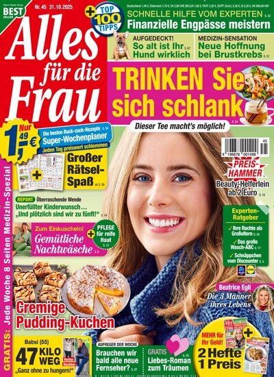 Titelbild der Ausgabe 45/2025 von Alles für die Frau. Diese Zeitschrift und viele weitere Frauenzeitschriften als Abo oder epaper bei United Kiosk online kaufen.