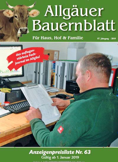 Titelbild der Ausgabe 1/2019 von Allgäuer Bauernblatt. Diese Zeitschrift und viele weitere Naturzeitschriften, Landwirtschaftszeitungen und Umweltmagazine als Abo oder epaper bei United Kiosk online kaufen.