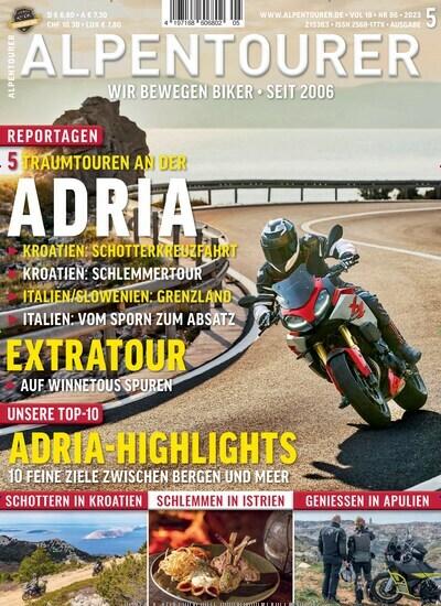 Titelbild der Ausgabe 5/2023 von Alpentourer. Diese Zeitschrift und viele weitere Automagazine und Motorradzeitschriften als Abo oder epaper bei United Kiosk online kaufen.
