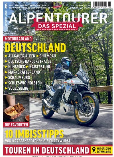 Titelbild der Ausgabe 6/2025 von Alpentourer. Diese Zeitschrift und viele weitere Automagazine und Motorradzeitschriften als Abo oder epaper bei United Kiosk online kaufen.