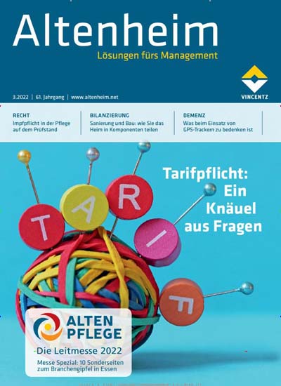 Titelbild der Ausgabe 3/2022 von Altenheim. Diese Zeitschrift und viele weitere Pflegezeitschriften und medizinische Fachzeitschriften als Abo oder epaper bei United Kiosk online kaufen.