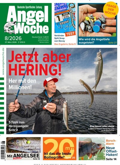 Titelbild der Ausgabe 8/2026 von AngelWoche. Diese Zeitschrift und viele weitere Sportmagazine als Abo oder epaper bei United Kiosk online kaufen.