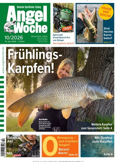 Titelbild der Ausgabe 10/2026 von AngelWoche. Diese Zeitschrift und viele weitere Sportmagazine als Abo oder epaper bei United Kiosk online kaufen.