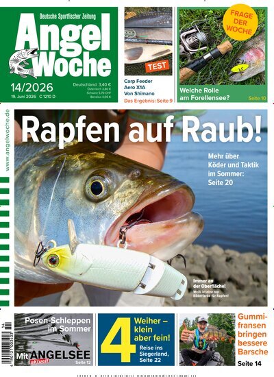 Titelbild der Ausgabe 14/2026 von AngelWoche. Diese Zeitschrift und viele weitere Sportmagazine als Abo oder epaper bei United Kiosk online kaufen.