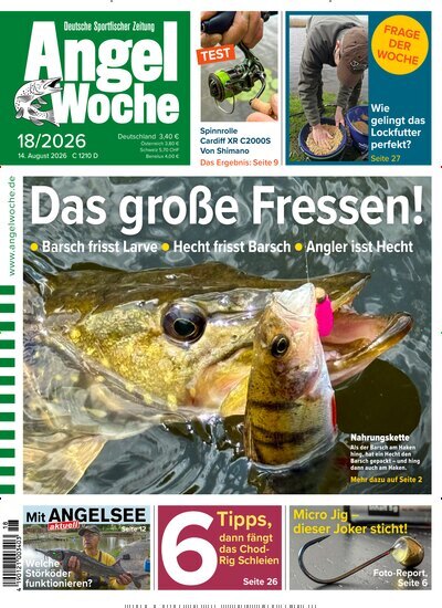 Titelbild der Ausgabe 18/2026 von AngelWoche. Diese Zeitschrift und viele weitere Sportmagazine als Abo oder epaper bei United Kiosk online kaufen.