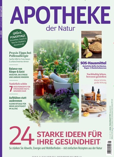 Titelbild der Ausgabe 1/2026 von Apotheke der Natur. Diese Zeitschrift und viele weitere Gartenzeitschriften und Wohnzeitschriften als Abo oder epaper bei United Kiosk online kaufen.