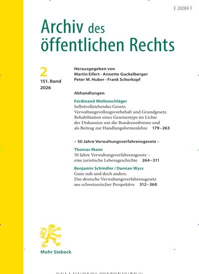 Titelbild der Ausgabe 2/2026 von Archiv des öffentlichen Rechts (AöR). Diese Zeitschrift und viele weitere Jurazeitschriften und Zeitschriften für Verwaltung als Abo oder epaper bei United Kiosk online kaufen.