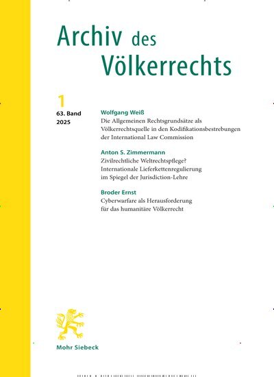 Titelbild der Ausgabe 1/2025 von Archiv des Völkerrechts (AVR). Diese Zeitschrift und viele weitere Jurazeitschriften und Zeitschriften für Verwaltung als Abo oder epaper bei United Kiosk online kaufen.