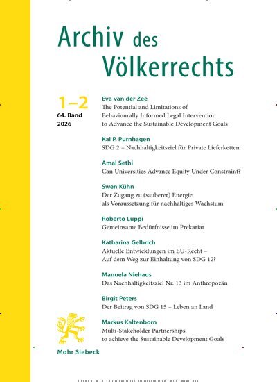 Titelbild der Ausgabe 1/2026 von Archiv des Völkerrechts (AVR). Diese Zeitschrift und viele weitere Jurazeitschriften und Zeitschriften für Verwaltung als Abo oder epaper bei United Kiosk online kaufen.