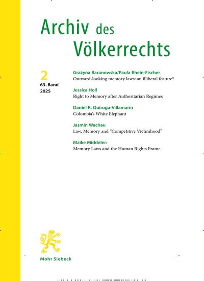 Titelbild der Ausgabe 2/2025 von Archiv des Völkerrechts (AVR). Diese Zeitschrift und viele weitere Jurazeitschriften und Zeitschriften für Verwaltung als Abo oder epaper bei United Kiosk online kaufen.