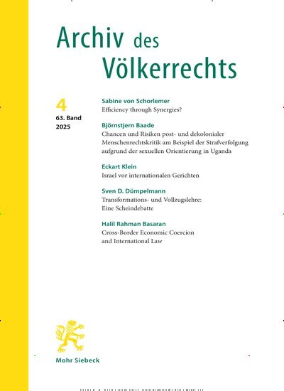 Titelbild der Ausgabe 4/2025 von Archiv des Völkerrechts (AVR). Diese Zeitschrift und viele weitere Jurazeitschriften und Zeitschriften für Verwaltung als Abo oder epaper bei United Kiosk online kaufen.