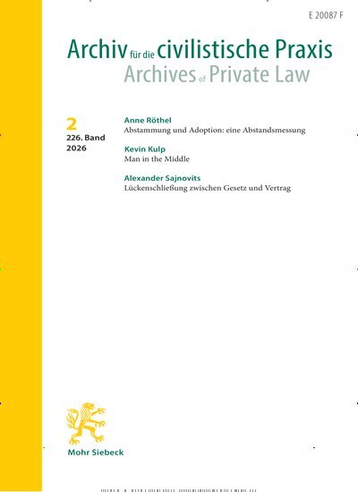 Titelbild der Ausgabe 2/2026 von Archiv für die civilistische Praxis (AcP). Diese Zeitschrift und viele weitere Jurazeitschriften und Zeitschriften für Verwaltung als Abo oder epaper bei United Kiosk online kaufen.