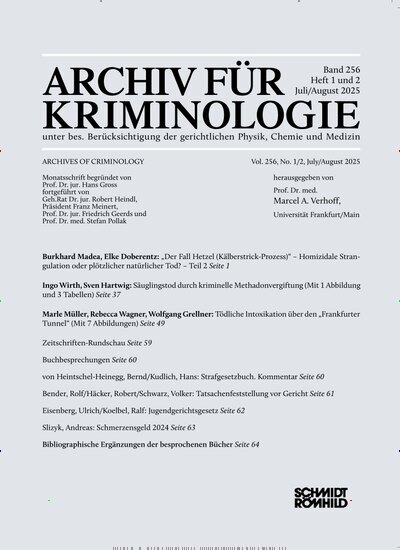 Titelbild der Ausgabe 5/2025 von Archiv für Kriminologie. Diese Zeitschrift und viele weitere Jurazeitschriften und Zeitschriften für Verwaltung als Abo oder epaper bei United Kiosk online kaufen.