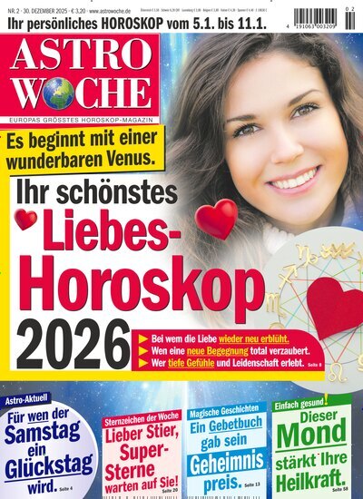 Titelbild der Ausgabe 2/2026 von Astrowoche. Diese Zeitschrift und viele weitere Frauenzeitschriften als Abo oder epaper bei United Kiosk online kaufen.
