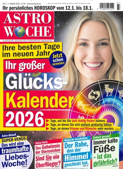 Titelbild der Ausgabe 3/2026 von Astrowoche. Diese Zeitschrift und viele weitere Frauenzeitschriften als Abo oder epaper bei United Kiosk online kaufen.