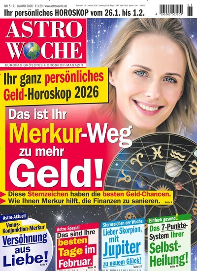 Titelbild der Ausgabe 5/2026 von Astrowoche. Diese Zeitschrift und viele weitere Frauenzeitschriften als Abo oder epaper bei United Kiosk online kaufen.
