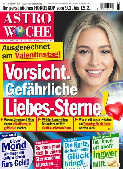 Titelbild der Ausgabe 7/2026 von Astrowoche. Diese Zeitschrift und viele weitere Frauenzeitschriften als Abo oder epaper bei United Kiosk online kaufen.