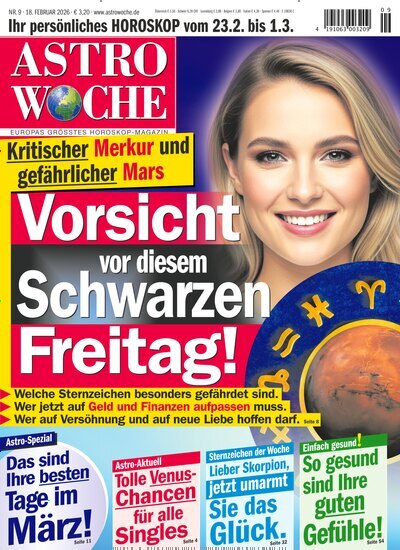 Titelbild der Ausgabe 9/2026 von Astrowoche. Diese Zeitschrift und viele weitere Frauenzeitschriften als Abo oder epaper bei United Kiosk online kaufen.