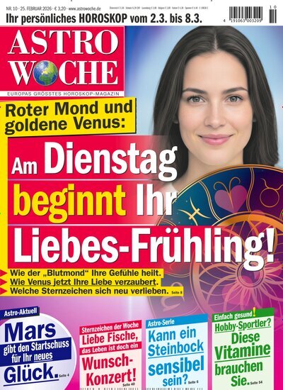 Titelbild der Ausgabe 10/2026 von Astrowoche. Diese Zeitschrift und viele weitere Frauenzeitschriften als Abo oder epaper bei United Kiosk online kaufen.