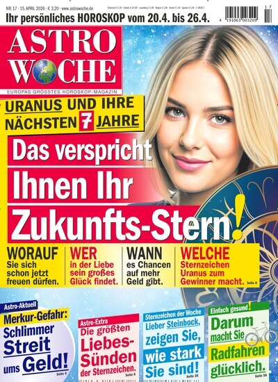 Titelbild der Ausgabe 17/2026 von Astrowoche. Diese Zeitschrift und viele weitere Frauenzeitschriften als Abo oder epaper bei United Kiosk online kaufen.