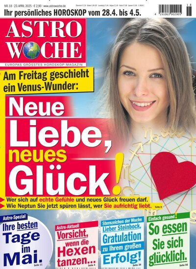 Titelbild der Ausgabe 18/2025 von Astrowoche. Diese Zeitschrift und viele weitere Frauenzeitschriften als Abo oder epaper bei United Kiosk online kaufen.