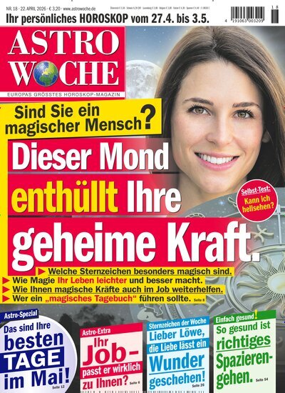 Titelbild der Ausgabe 18/2026 von Astrowoche. Diese Zeitschrift und viele weitere Frauenzeitschriften als Abo oder epaper bei United Kiosk online kaufen.