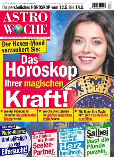 Titelbild der Ausgabe 20/2025 von Astrowoche. Diese Zeitschrift und viele weitere Frauenzeitschriften als Abo oder epaper bei United Kiosk online kaufen.