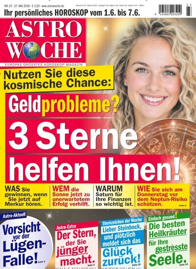 Titelbild der Ausgabe 23/2026 von Astrowoche. Diese Zeitschrift und viele weitere Frauenzeitschriften als Abo oder epaper bei United Kiosk online kaufen.
