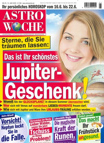 Titelbild der Ausgabe 25/2025 von Astrowoche. Diese Zeitschrift und viele weitere Frauenzeitschriften als Abo oder epaper bei United Kiosk online kaufen.