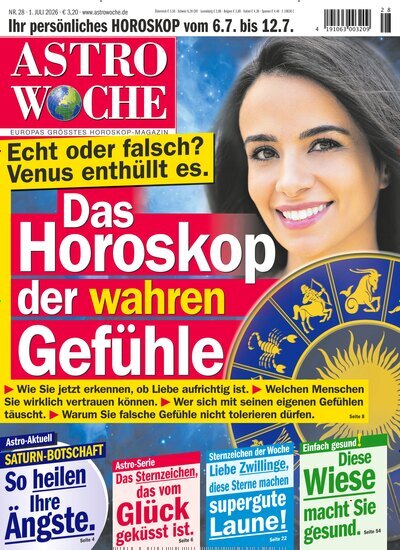 Titelbild der Ausgabe 28/2026 von Astrowoche. Diese Zeitschrift und viele weitere Frauenzeitschriften als Abo oder epaper bei United Kiosk online kaufen.