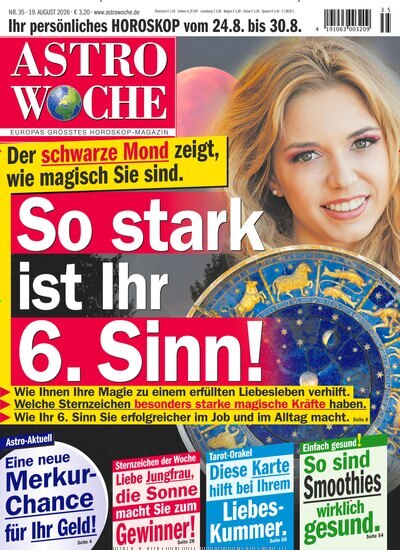Titelbild der Ausgabe 35/2026 von Astrowoche. Diese Zeitschrift und viele weitere Frauenzeitschriften als Abo oder epaper bei United Kiosk online kaufen.